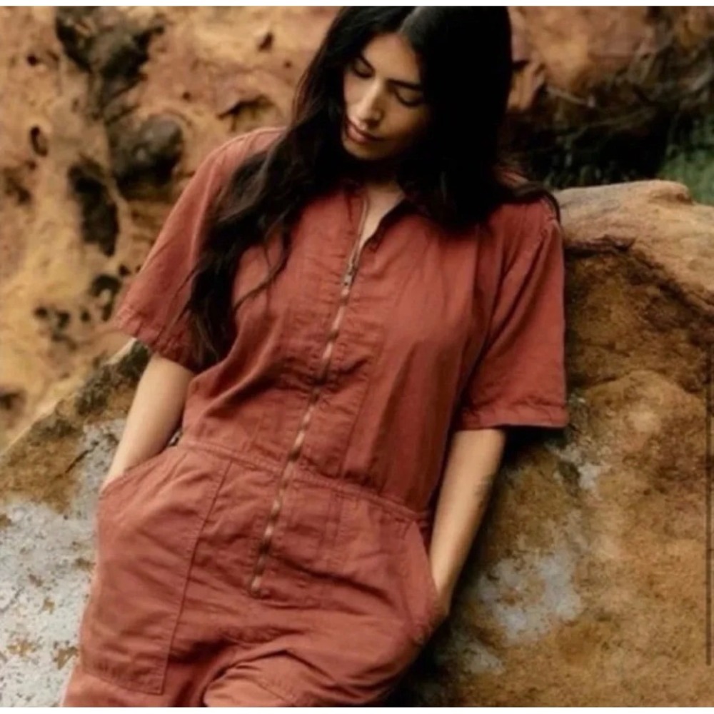 Imogene + Willie Short Sleeve Coverall Terracotta Cotton Linen Jumpsuit XL